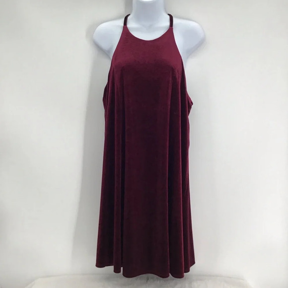 Crosby by Mollie Burch Velvet Ellie Swing Halter Style Dress Burgundy Size Med